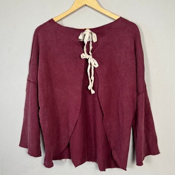 POL NWOT Women's Size Small Oversized Open Back Tie Neck Washed Out Fleece Top - Picture 1 of 14